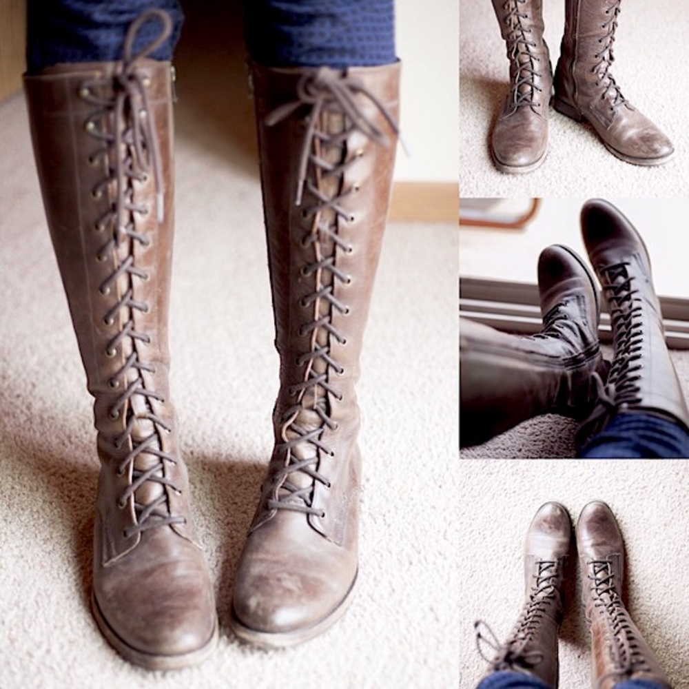 KATNISS Frye Melissa Tall Brown Leather Lace Up Knee High Vintage Riding Boot - Picture 7 of 16